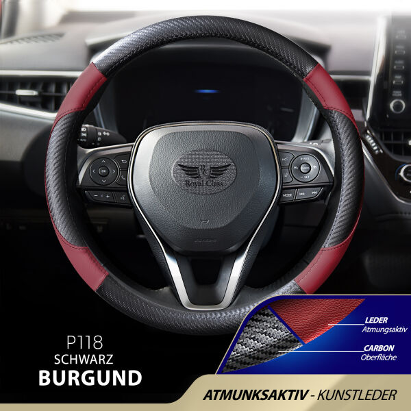 Lenkradbezug aus Kunstleder Universal für 37-39cm durchmesser, Dunkelrot-Schwarz