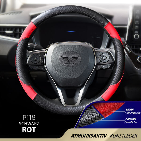 Lenkradbezug aus Kunstleder Universal für 37-39cm durchmesser, Rot Schwarz