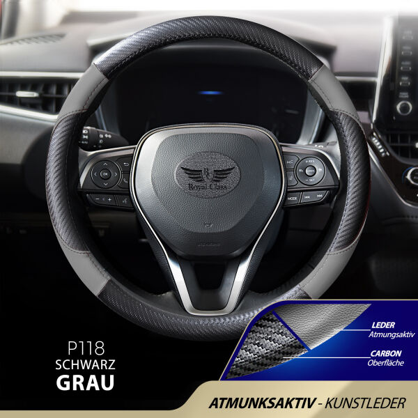Lenkradbezug aus Kunstleder Universal für 37-39cm durchmesser, Grau-Schwarz