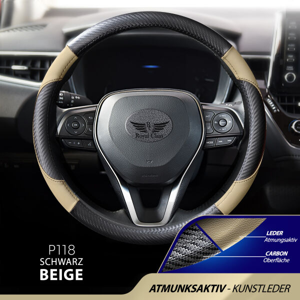 Lenkradbezug aus Kunstleder Universal für 37-39cm durchmesser, Beige-Schwarz