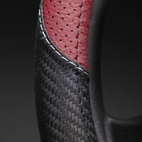 Lenkradbezug aus Kunstleder Universal für 37-39cm durchmesser, Dunkelrot-Schwarz