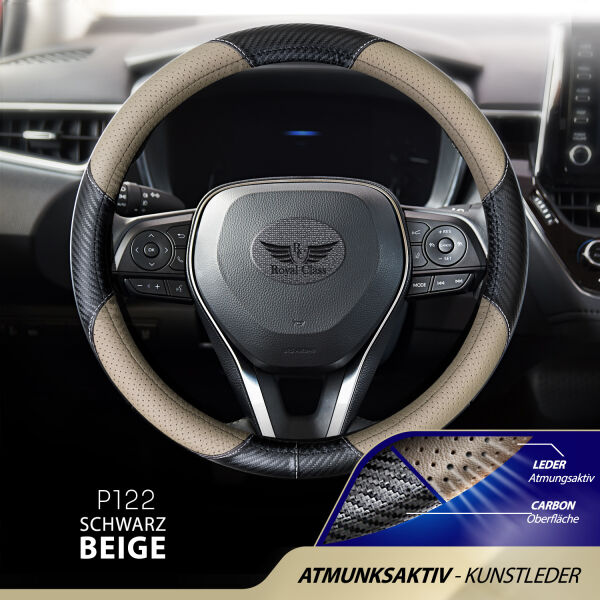 Lenkradbezug aus Kunstleder Universal für 37-39cm durchmesser, Beige-Schwarz