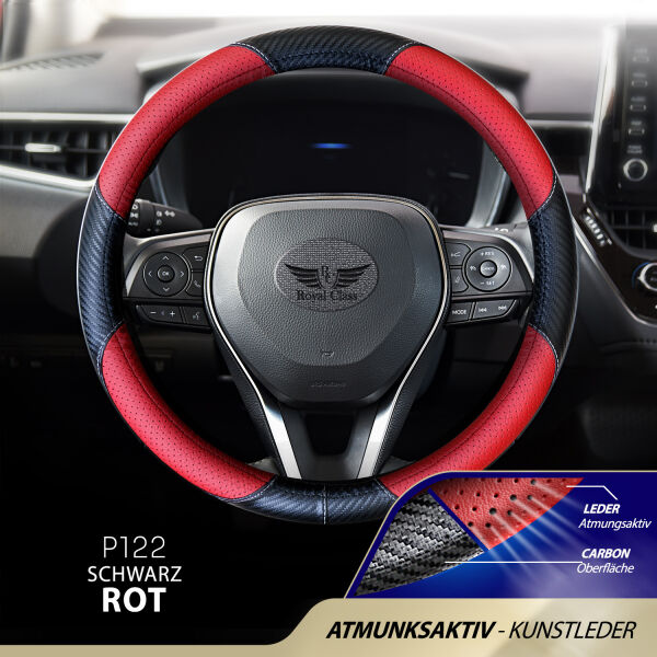 Lenkradbezug aus Kunstleder Universal für 37-39cm durchmesser, Rot-Schwarz