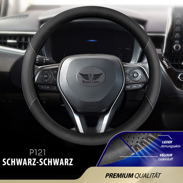 Lenkradbezug aus Kunstleder Universal für 37-39cm durchmesser, Schwarz