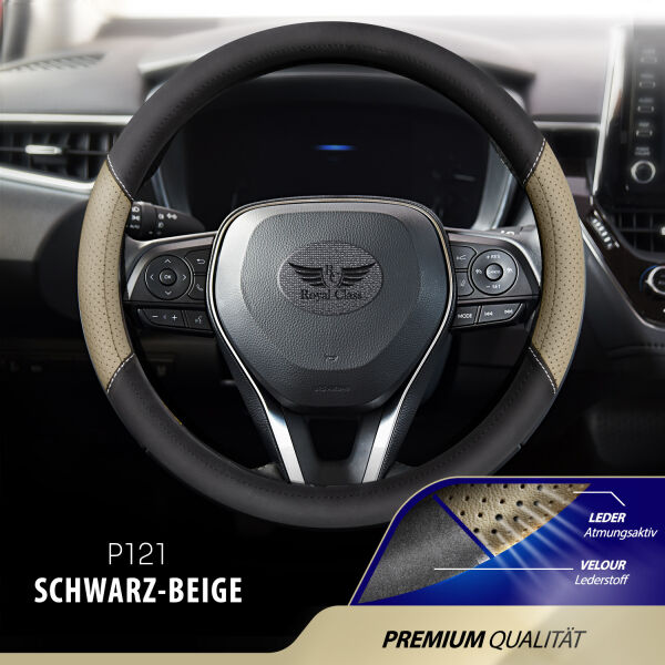 Lenkradbezug aus Kunstleder Universal für 37-39cm durchmesser, Beige-Schwarz