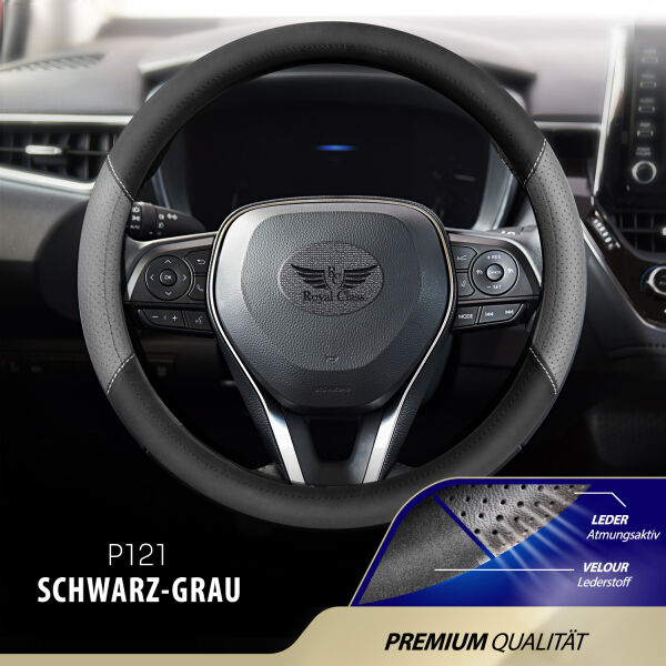 Lenkradbezug aus Kunstleder Universal für 37-39cm durchmesser, Grau-Schwarz