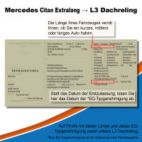 Dachreling passend für Mercedes Benz Citan L3  Baujahr ab 2012 Schwarz mit ABE